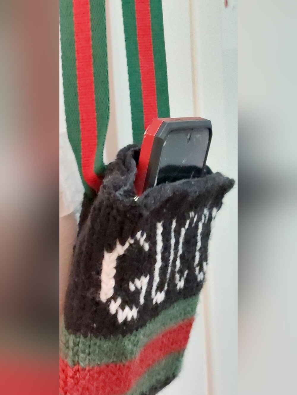NEW Gucci Black Knit Belt Bag/Phone Case Green/Red Adjustable Strap - Picture 5 of 10